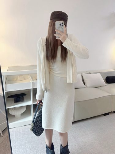 赵露思生日会同款 慵懒风针织衫连帽毛衣韩系百搭开衫半身裙套装