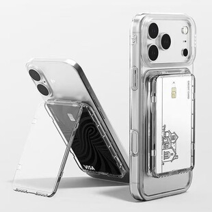 适用于新款抢先发布苹果Airpods17Promax上下开放式卡包公交卡银行卡透明PC磁吸卡包苹果手机被贴