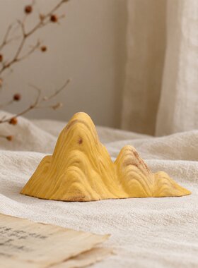 复古小山土黄色陶瓷假山摆件客厅玄关装饰防小人镇宅微景观造景