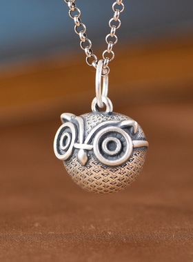 苏念 足银吊坠复古卡通时尚小动物猫头鹰999银吊饰女项链坠饰品