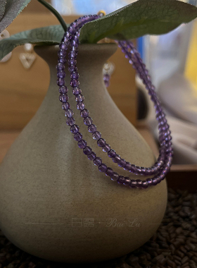 白露天然紫水晶3-4mm项链郁金香吊牌14K包金baby细锁骨链爱情水晶