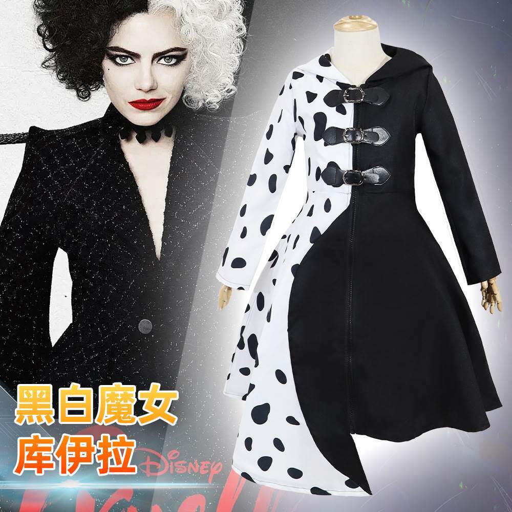 101忠狗时髦女反派 黑白魔女库伊拉cos服全套 万圣节cosplay全套