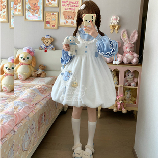 原创 羊咩咩  兔绒加厚加绒冬季背带裙少女可爱Lolita裙子