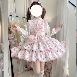 秋季新品  樱桃生日熊  少女可爱三段式吊带裙Lolita裙子JSK裙子