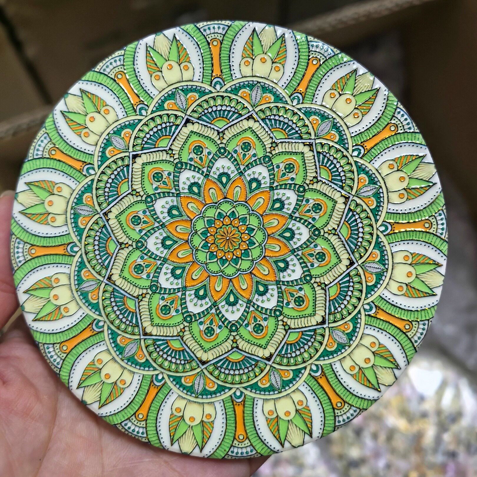 文创咖啡杯垫曼陀罗花纹描金花砖茶杯垫茶垫隔热咖啡垫旅游纪念品