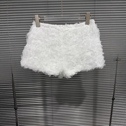 雪纺花朵白色半身裙别致高腰短裙