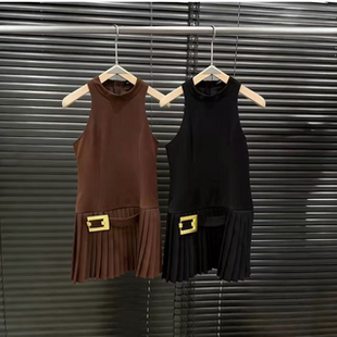 无袖 新款 圆领百褶连衣裙女收腰气质减龄短裙 STUDIO2026年春季 EAM