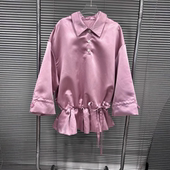 新款 EAM STUDIO2026年春季 光泽感缎面连衣裙系带宽松减龄气质短裙