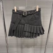 新款 EAM STUDIO2026春季 小众设计感不对称毛呢半身裙加厚百褶短裙