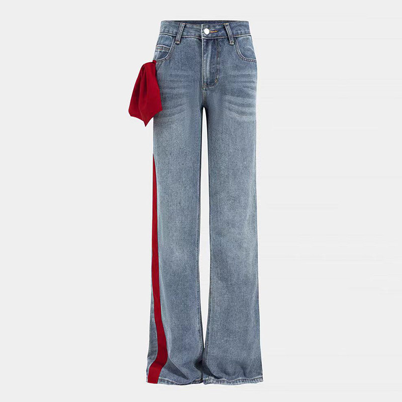 EAM STUDIO小众撞色拼接蝴蝶结设计感牛仔裤女2025新款直筒长裤潮,女装/女士精品,牛仔裤,淘宝优惠券,粉丝福利购,淘宝优惠卷