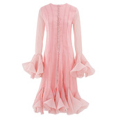 气质优雅下摆荷叶边长裙女喇叭袖 EAM STUDIO法式 高级感网纱连衣裙