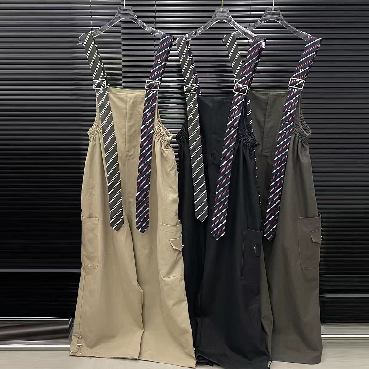 现货EAM STUDIO26春季新款领带装饰背带裤高个子工装裤阔腿连衣裤