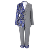 STUDIO秀场设计师款 印花拼接系带西装 外套花边九分裤 EAM 套装 春秋