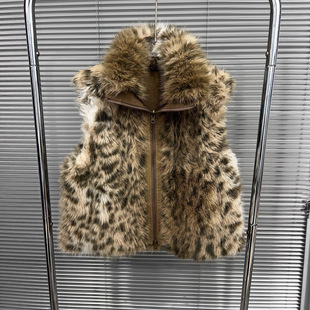 EAM 两面穿豹纹马夹时髦环保皮毛一体马甲女 STUDIO2025年秋冬新款