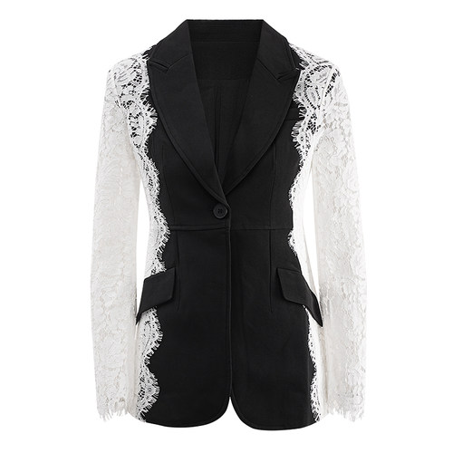 小众设计师款蕾丝拼接收腰西装