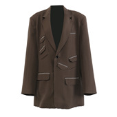 直筒长裤 EAM 两件套 女高级明线装 饰多口袋毛边西装 STUDIO时尚 套装