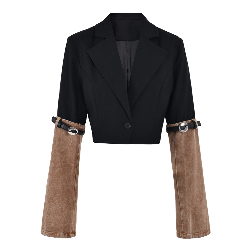 复古撞色皮带拼接西装外套