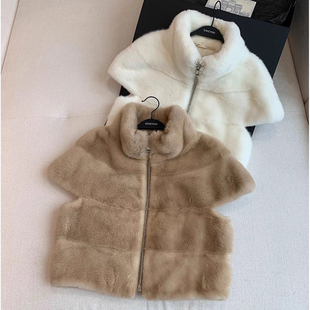 EAM STUDIO2025年秋冬新款千金气质仿水貂毛马甲女坎肩皮草短上衣