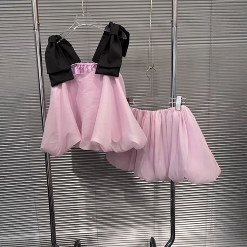 甜辣蝴蝶结短款吊带花苞收腰短裙