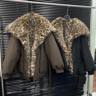 棉衣 复古大翻领豹纹毛绒棉服女加厚保暖阔版 EAM STUDIO25秋冬新款
