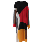 拼色针织毛衣女长款 EAM STUDIO秋冬慵懒风圆领长袖 小众设计感外套