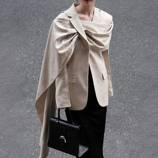 多穿法围巾领西装 个性 外套女秋氛围感西服 STUDIO小众设计师款 EAM