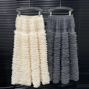 EAM STUDIO2025秋冬新款复古蓬蓬裙半身裙女层次网纱中长款蛋糕裙