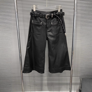 女帅气直筒宽松配腰带皮裤 EAM 机车风七分裤 新款 STUDIO2026年春季