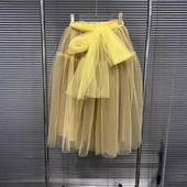 新款 EAM STUDIO2026年春季 小众黄色蝴蝶结网纱芭蕾风蓬蓬半身裙女