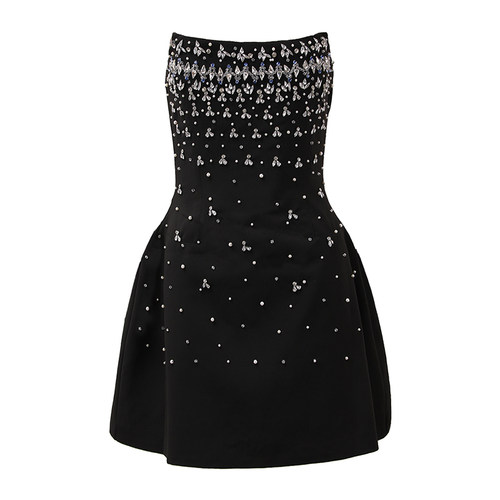 名媛镶钻抹胸鱼骨收腰礼服连衣裙