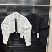 STUDIO2025早秋新款 立体宽肩鸡腿袖 衬衫 EAM 女设计感领带短款 上衣