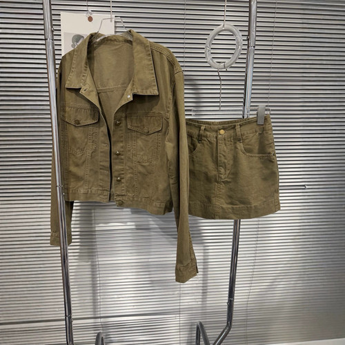 工装牛仔套装短款翻领外套短裙裤