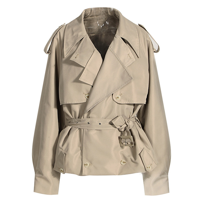 EAM STUDIO复古工装感宽松大廓形双排扣系带收腰短款风衣外套女装,女装/女士精品,风衣,淘宝优惠券,粉丝福利购,淘宝优惠卷