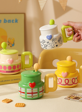 创意热气球马克被带盖带勺陶瓷咖啡杯小众精致好看的杯子家用喝水