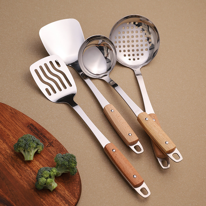 炒菜铲子锅铲不锈钢铲木柄把日式厨具火锅汤勺家用大号漏勺捞饺子,厨房/烹饪用具,全套勺铲,淘宝优惠券,粉丝福利购,淘宝优惠卷