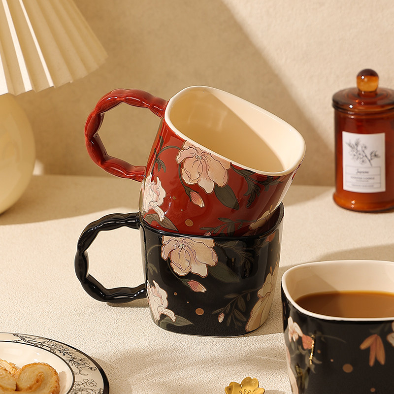 复古法式马克杯女生高颜值情侣杯家用水杯高档精致咖啡杯子办公室