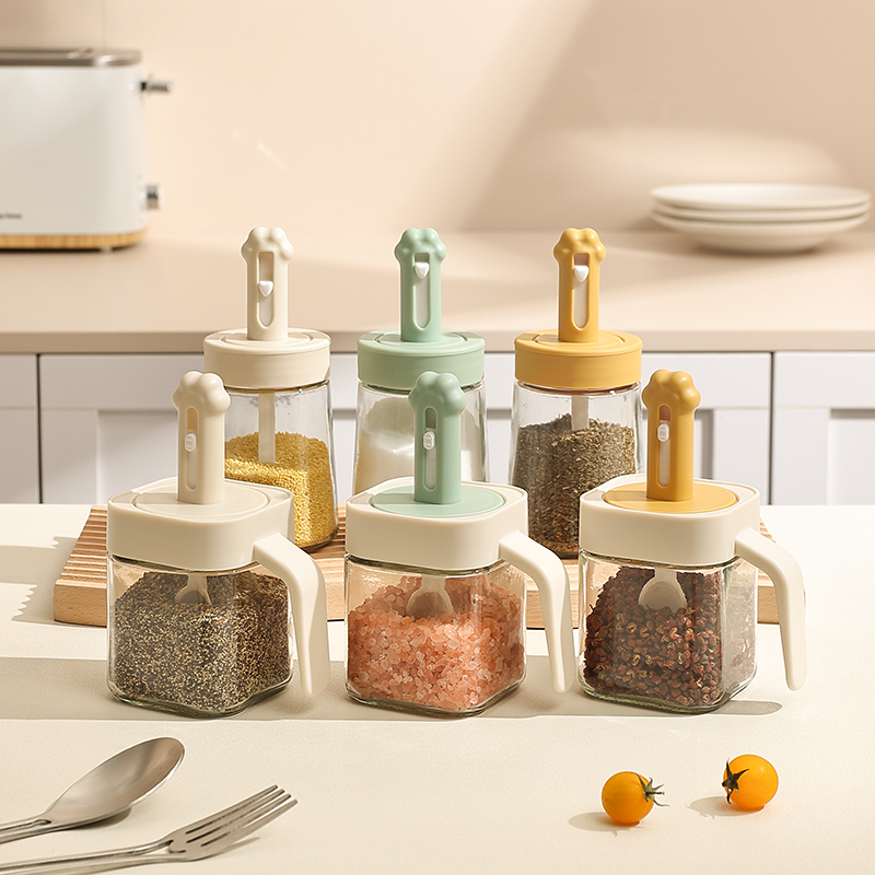 熊谷组厨房玻璃勺盖一体调料罐