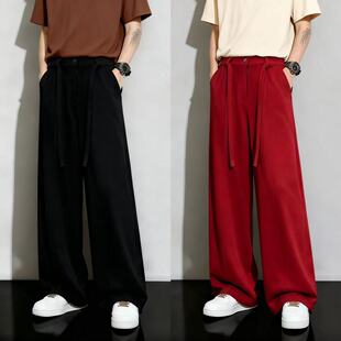 红色抽绳弯刀西裤男款冬季美式痞帅高级感裤子直筒宽松休闲阔腿裤