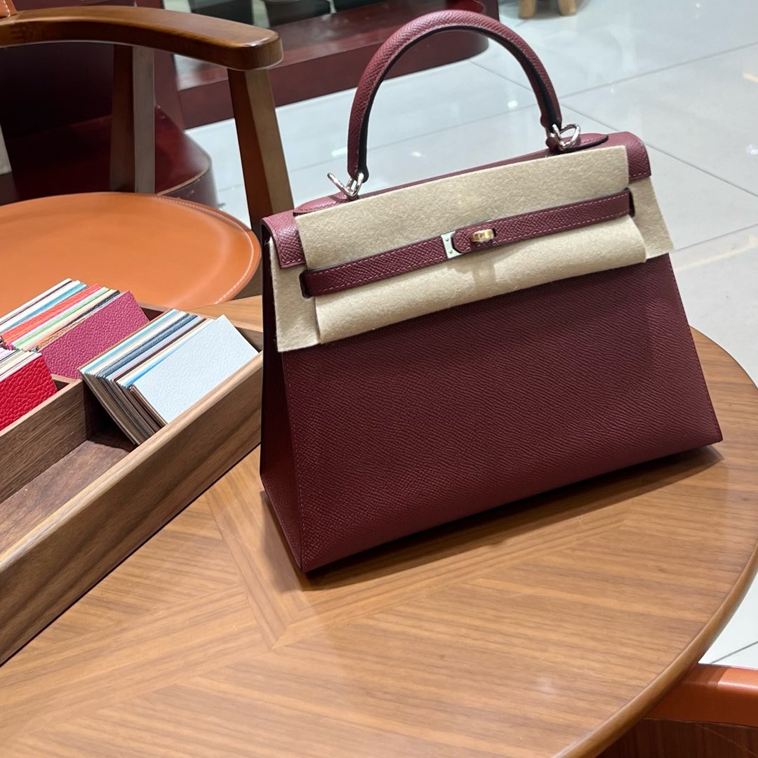 非品控玩家勿扰!手工KL25凯莉包原厂EP掌纹爱吗红色外缝TC鸳鸯扣
