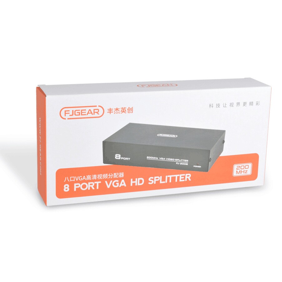 丰杰FJ-1508 8口VGA视频分配器一分八150MHz电视电脑分屏器1进8出