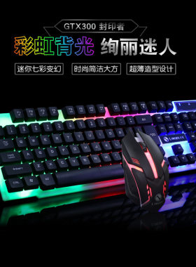 力镁GTX300键鼠套装有线USB游戏鼠标键盘网吧发光套件外设厂家