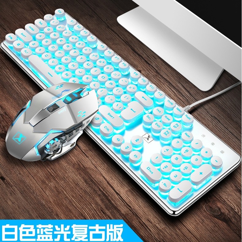 跨境新盟620有线键鼠套装蒸汽朋克真机械手感键盘鼠标厂家