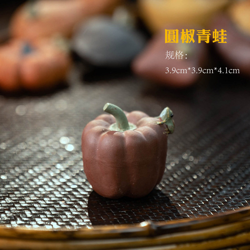 宜兴紫砂茶宠手工喷水青蛙南瓜摆件桃子香蕉茶具配件雕塑可养茶宠