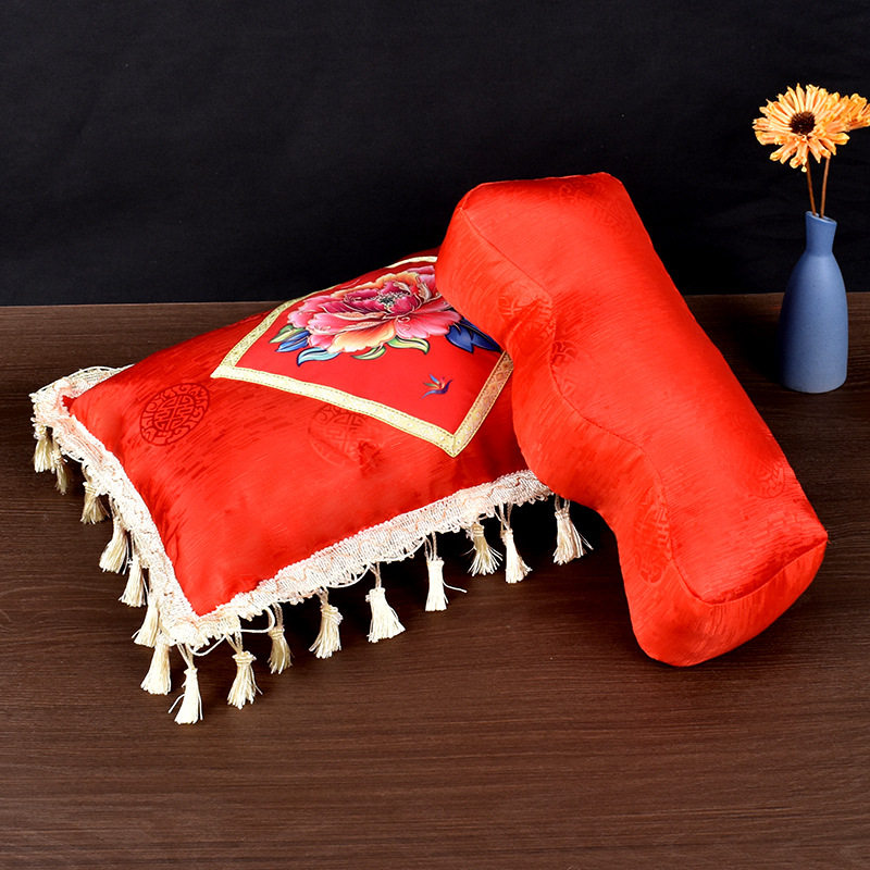 寿衣男女全套寿枕头枕脚蹬印花流苏龙凤枕白事殡葬用品装老衣厂家