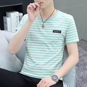2025新款 纯棉条纹上衣半袖 夏季 男装 短袖 t恤男士 潮流百搭薄款 体恤