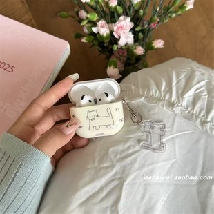 ins韩系线条蝴蝶结猫咪适用airpods4耳机套pro3新款 2女二代 airpodspro2保护套3代苹果无线蓝牙三代airpods1