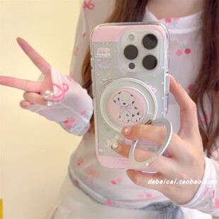 ins蛋糕斑点小狗磁吸支架适用iphone17promax苹果16手机壳15pm新款14pro少女心17网红13pro全包防摔韩系辣妹