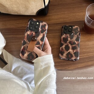 甜酷琥珀豹纹樱桃指环扣适用iphone17promax苹果16手机壳15pm新款14pro少女心17网红13pro全包防摔韩系高级感