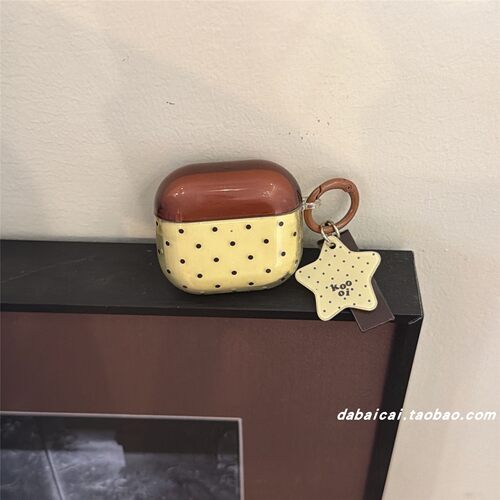 airpodspro3耳机套撞色棕色波点