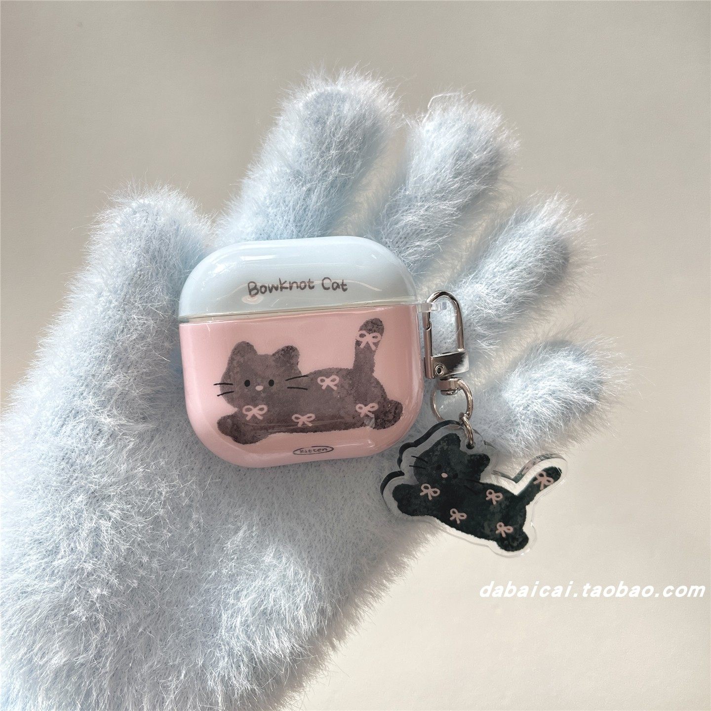 ins撞色蝴蝶结灰色猫咪适用airpods pro2耳机套无线蓝牙苹果airpods1/2代软壳pro新款3/4代防摔保护套女韩系,3C数码配件,耳机保护套,淘宝优惠券,粉丝福利购,淘宝优惠卷